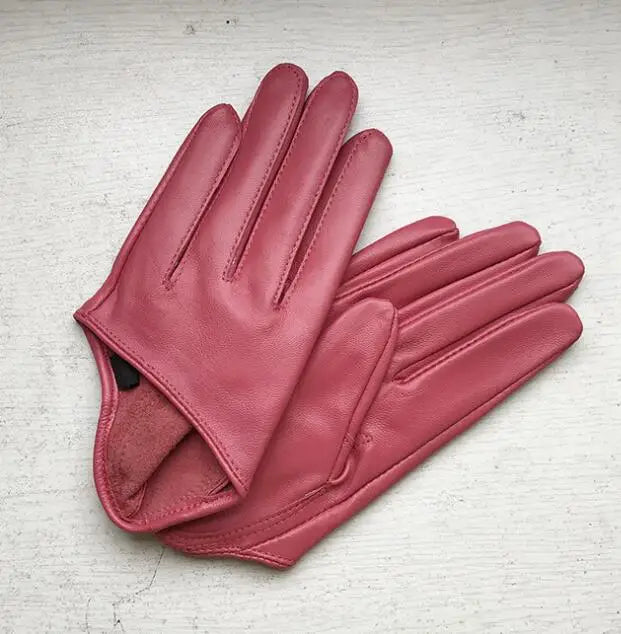 Guantes cortos de piel de oveja para mujer, otoño-invierno, diseño de media palma