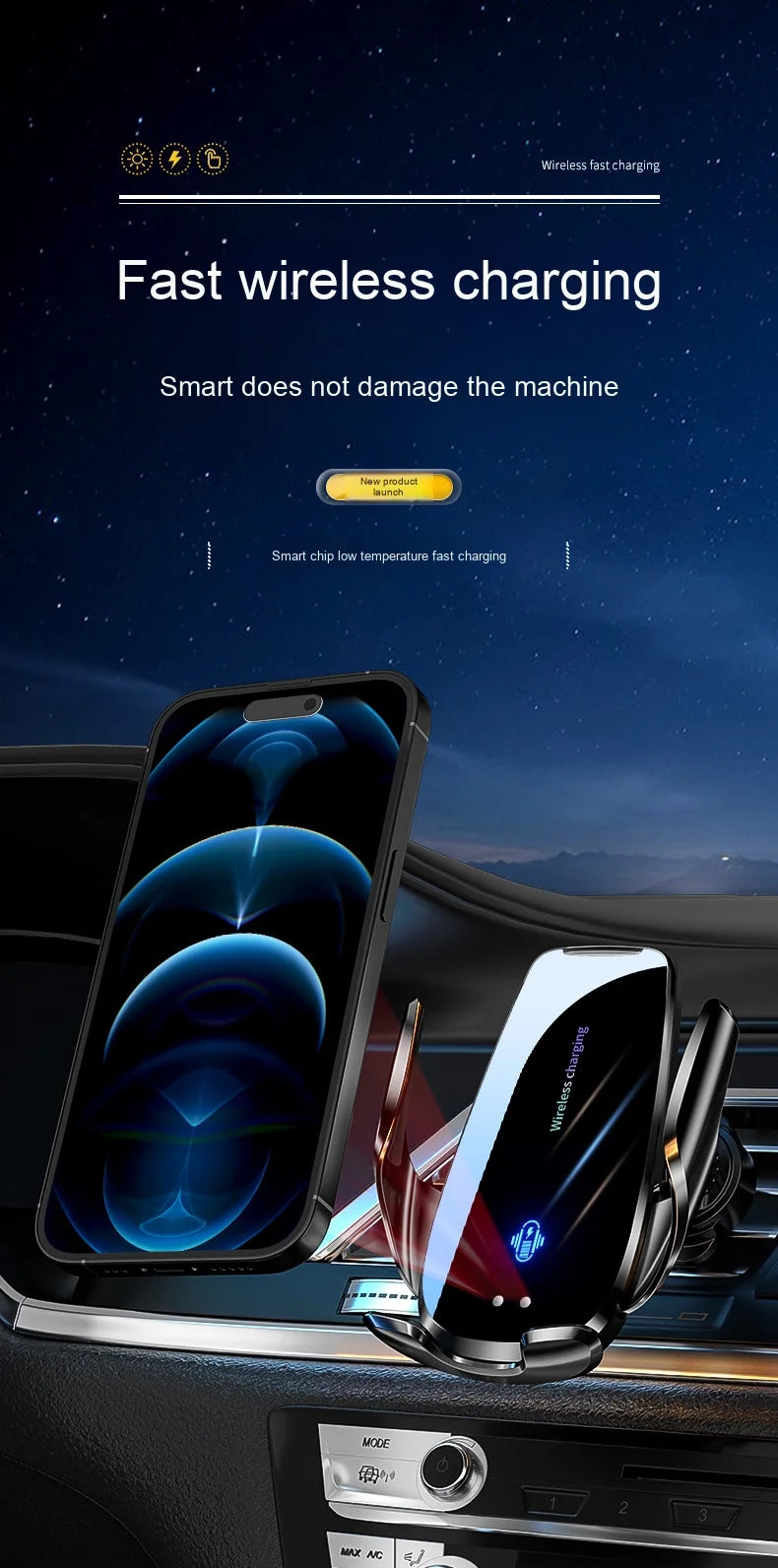15W Car Wireless Charger Q96 - Auto Open/Close Phone Holder