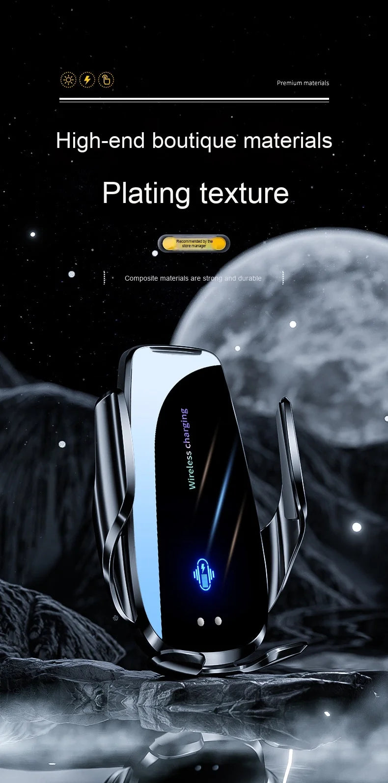 15W Car Wireless Charger Q96 - Auto Open/Close Phone Holder