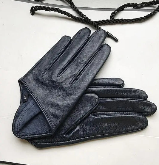 Guantes cortos de piel de oveja para mujer, otoño-invierno, diseño de media palma