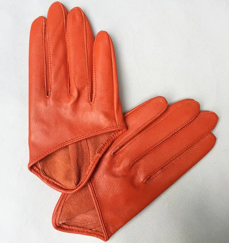 Guantes cortos de piel de oveja para mujer, otoño-invierno, diseño de media palma
