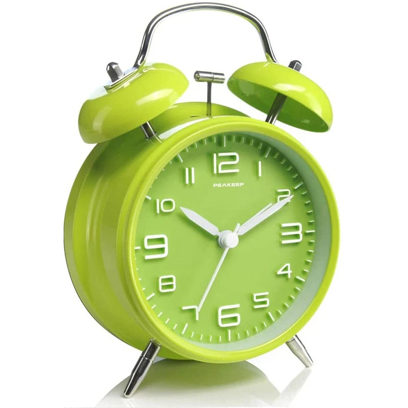 4 Inch Twin Bell Loud Alarm Clock - Metal Frame with Backlight