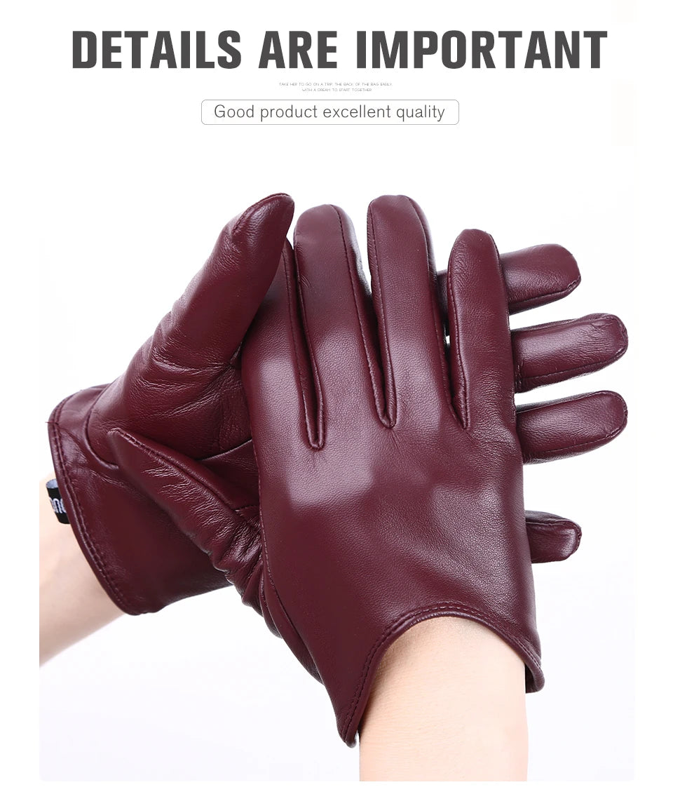 Guantes de cuero de moda para mujer: mitones cálidos de invierno