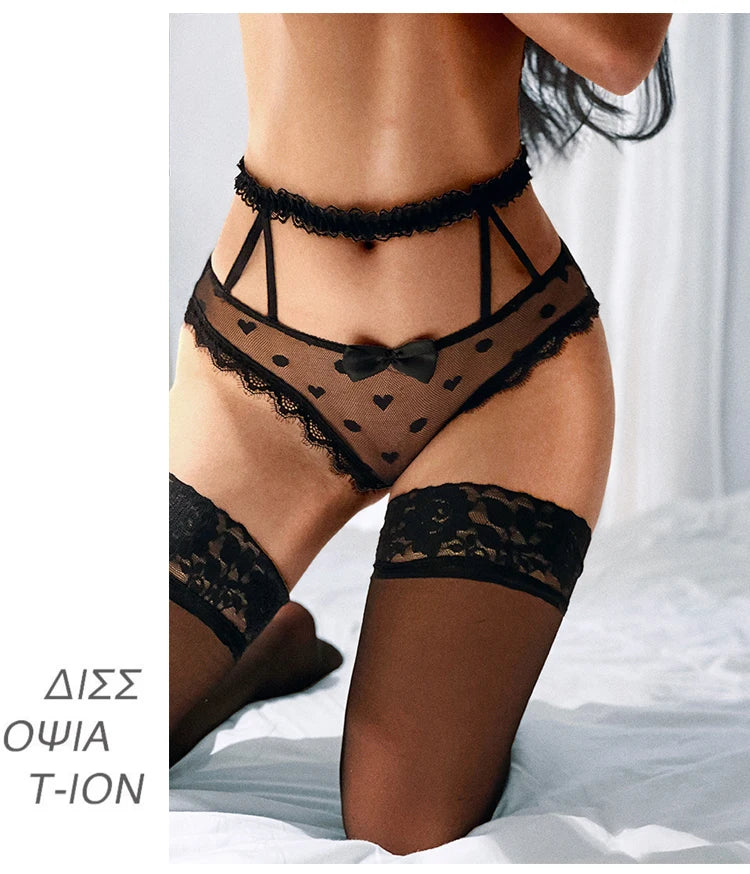 High Waist Mesh Lace Panties - Bow Detail Lingerie