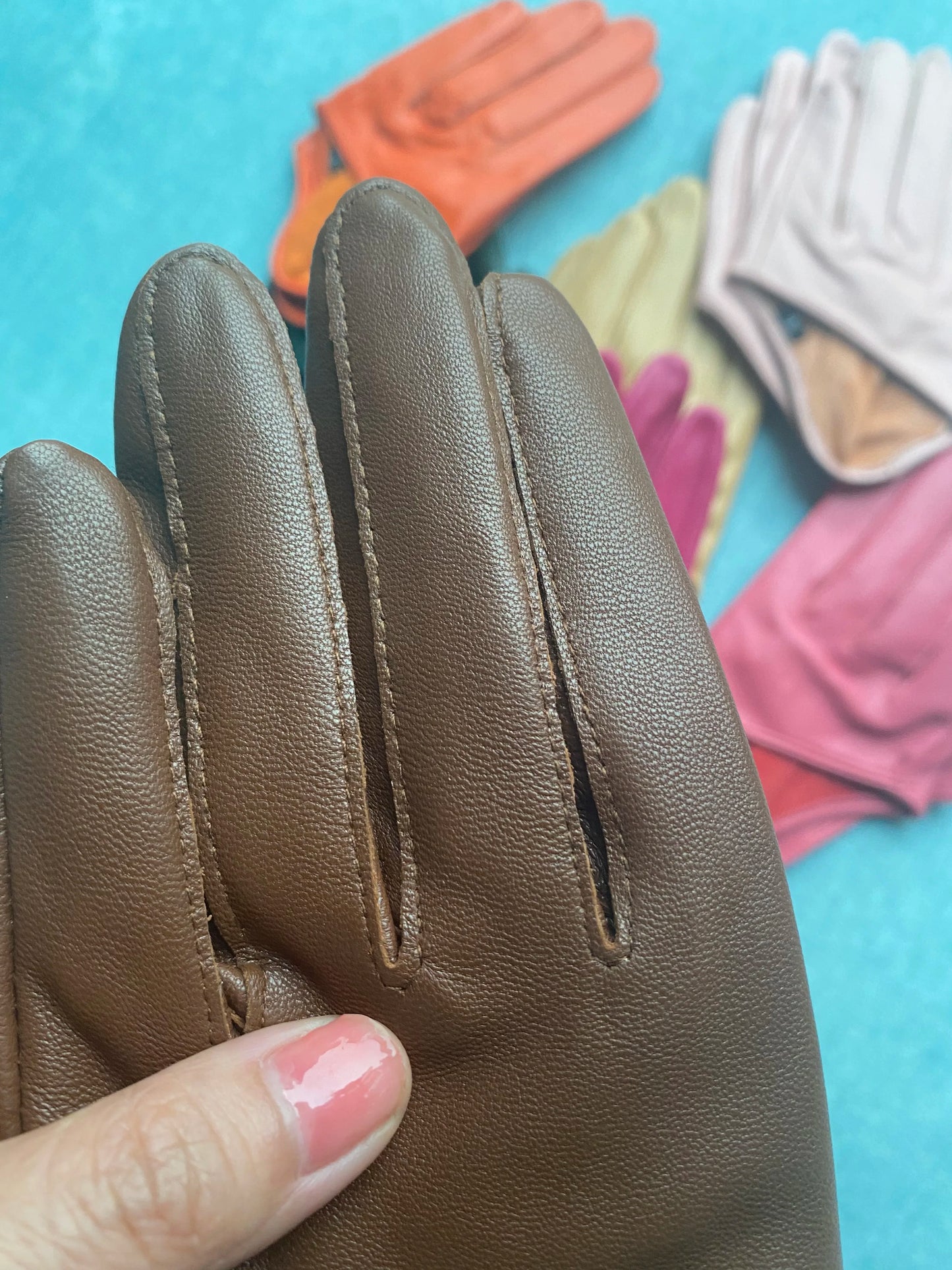 Guantes cortos de piel de oveja para mujer, otoño-invierno, diseño de media palma