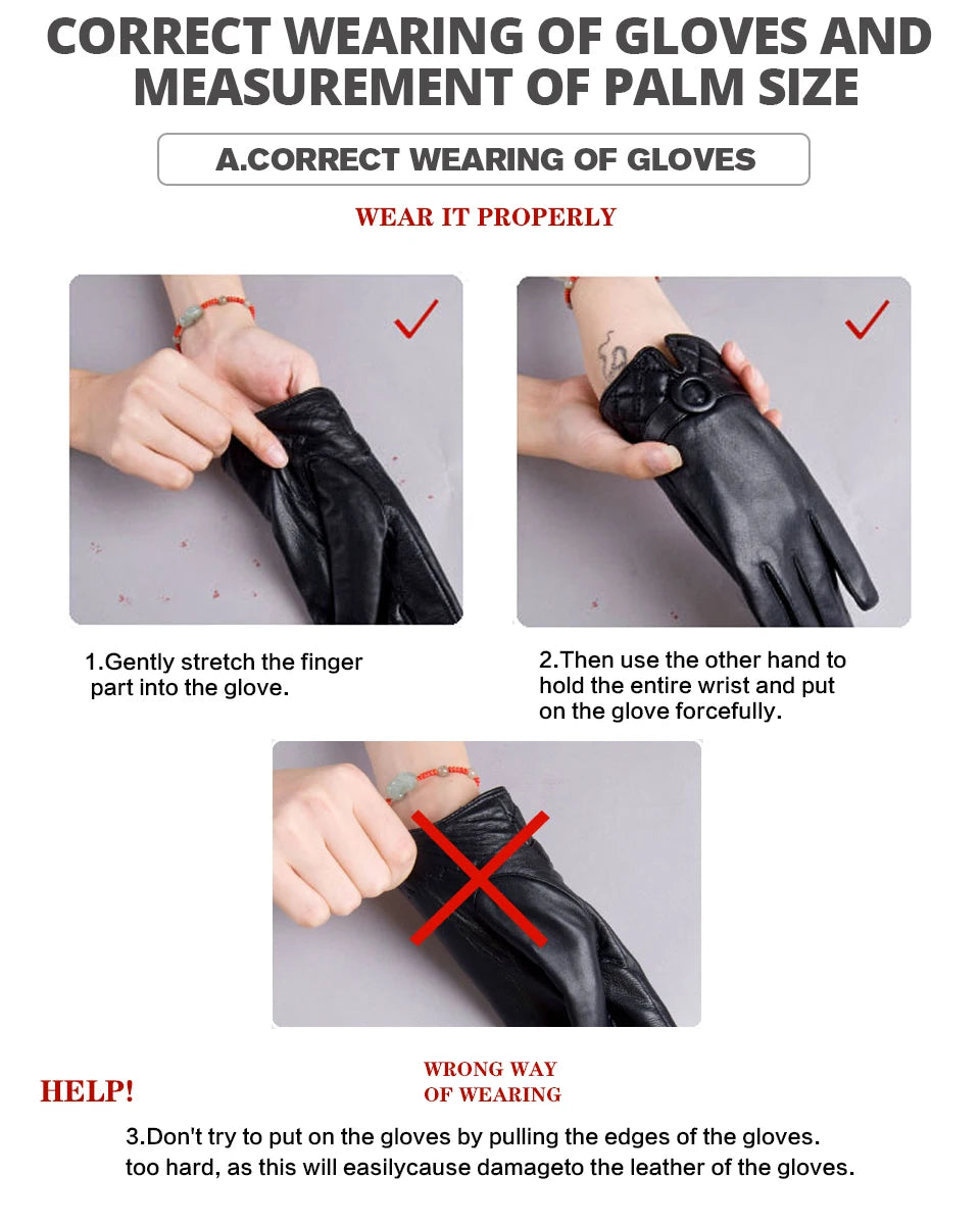 Guantes de cuero de moda para mujer: mitones cálidos de invierno