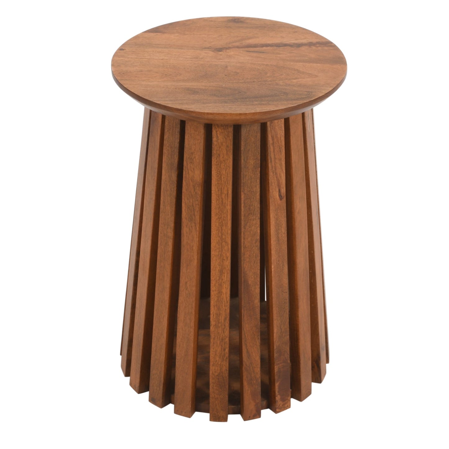 Wooden stool with a round top on a white background