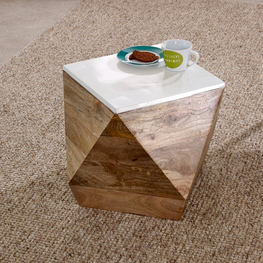 Bianco Solid Mango Wood White Side Table - Bascora