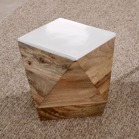 Bianco Solid Mango Wood White Side Table - Bascora