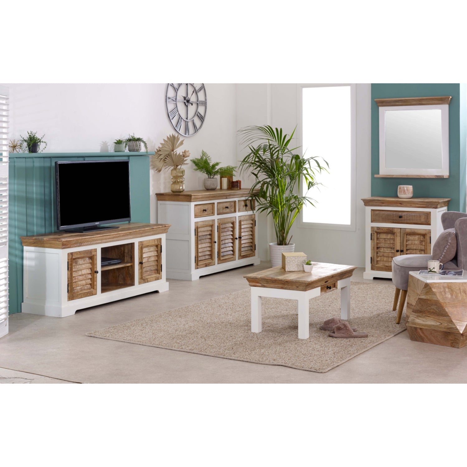 Bianco Solid Mango Wood White Side Table - Bascora