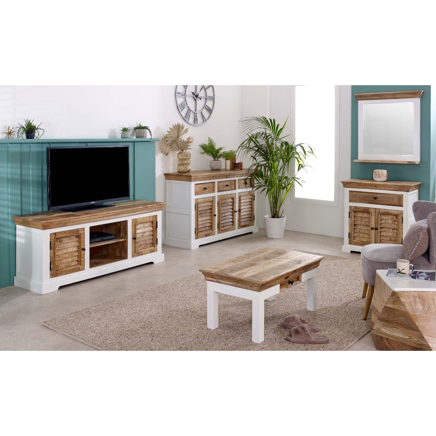 Bianco Solid Mango Wood White Side Table - Bascora