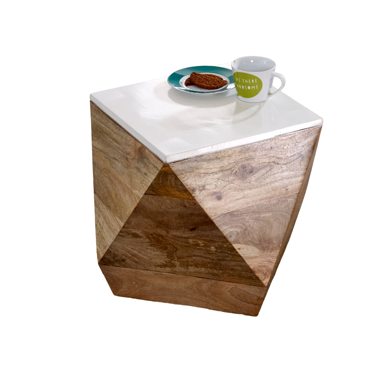 Bianco Solid Mango Wood White Side Table - Bascora