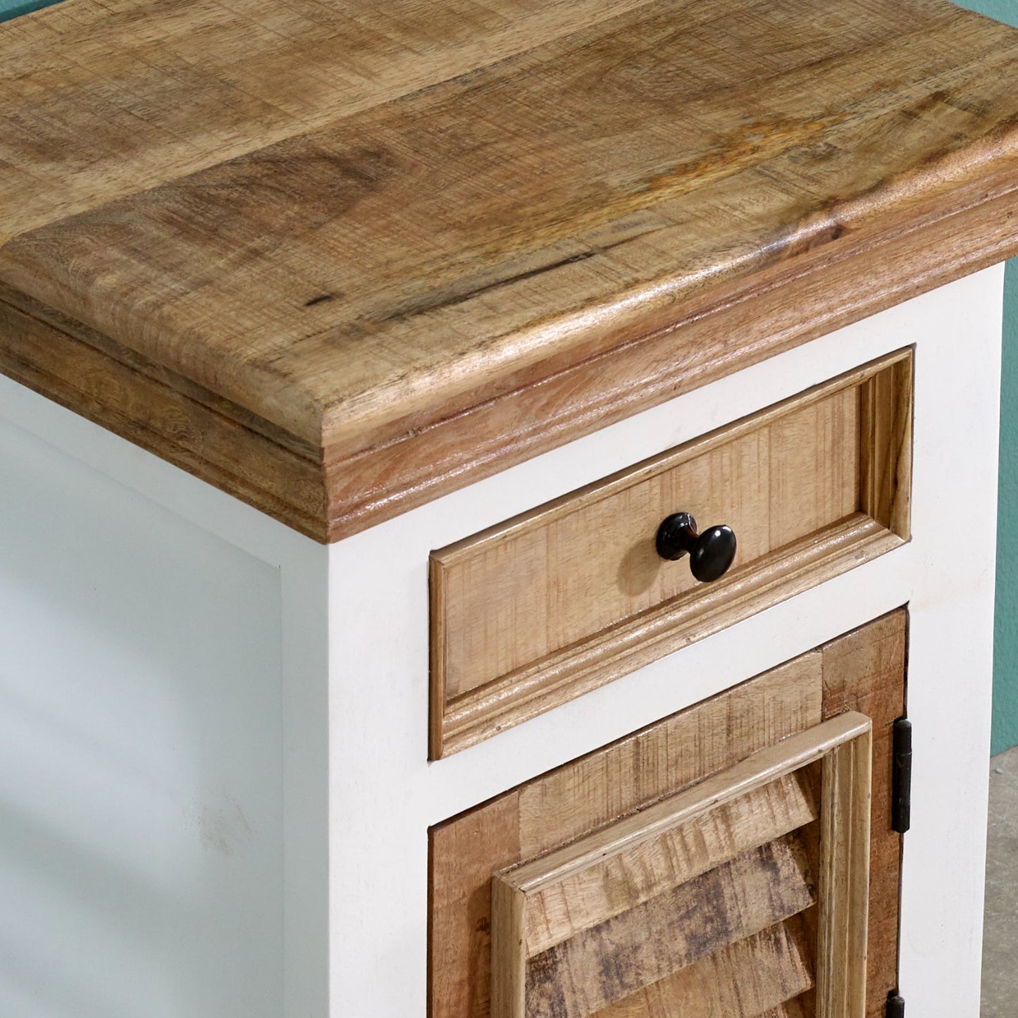 Bianco Solid Mango Wood White Bedside Cabinet with 1 Drawer & 1 Door