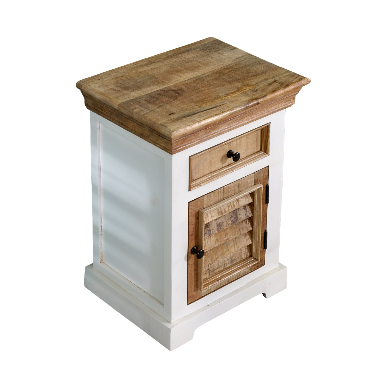 Bianco Solid Mango Wood White Bedside Cabinet with 1 Drawer & 1 Door