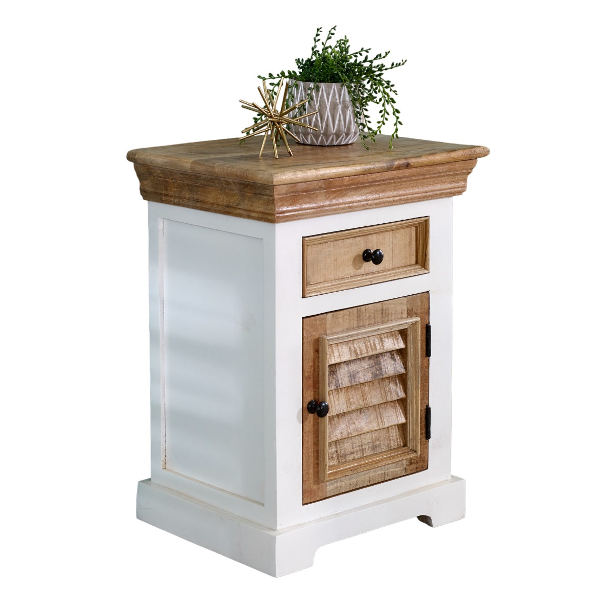Bianco Solid Mango Wood White Bedside Cabinet with 1 Drawer & 1 Door