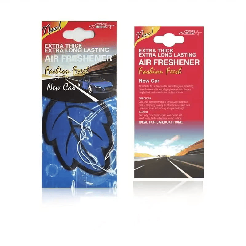 Two packages of Extra Thick Air Freshener with 'New Car' fragrance on a white background.