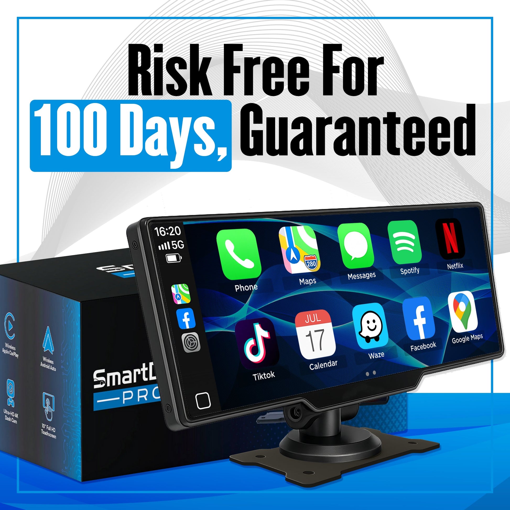 SmartDash™ Pro CarPlay Tablet 2025 - 10.26" Wireless Display with GPS & Dash Cam - Bascora