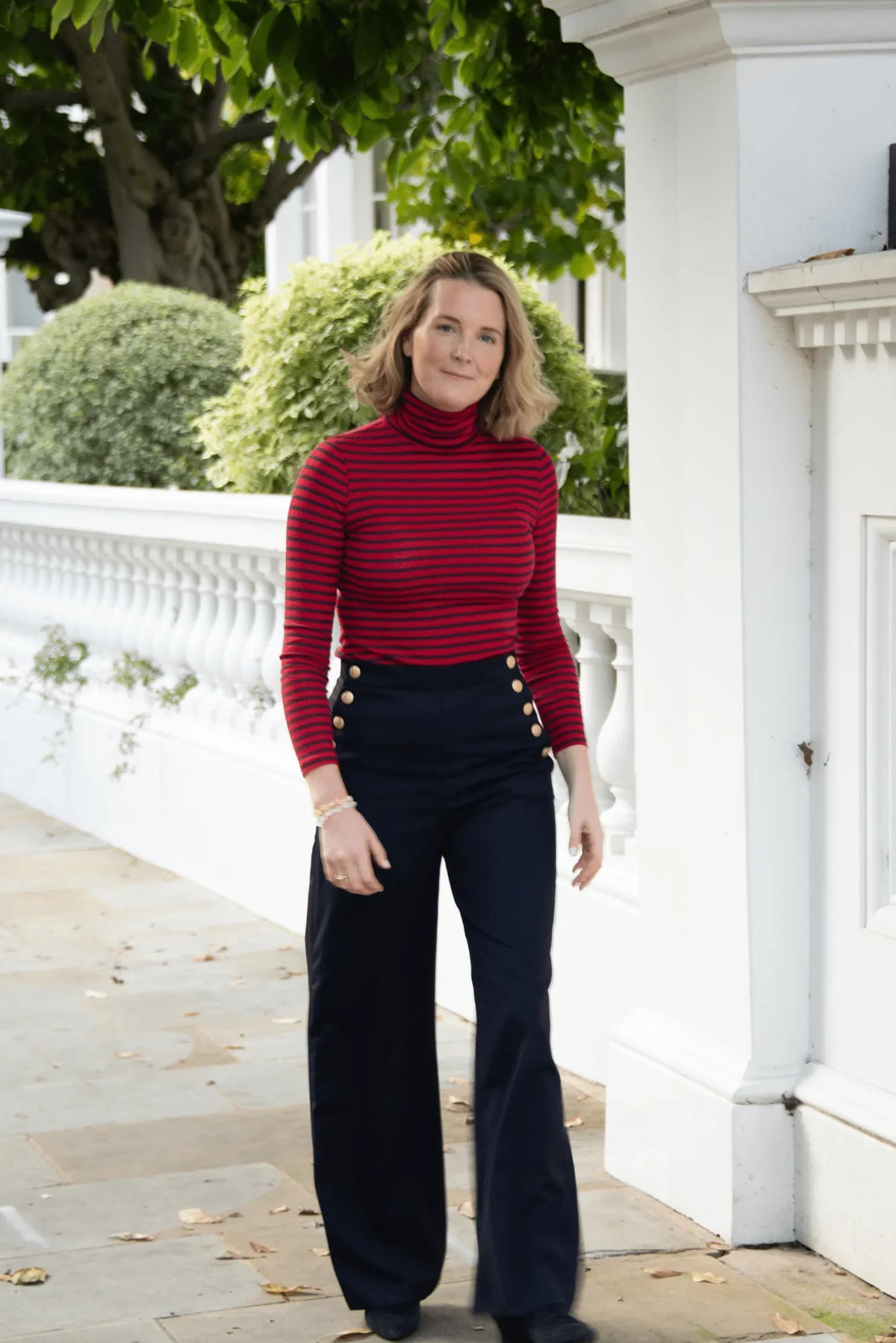 Lavender Hill Clothing Long Sleeve Striped Cotton Roll Neck Top