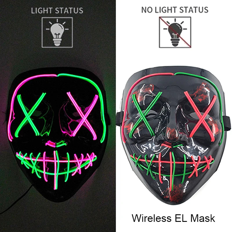 Wireless Neon LED Purge Mask - Glow in Dark Halloween Mask