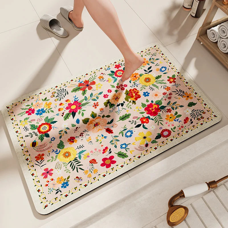Diatomaceous Earth Stone Bath Mat - Flower Design Quick-Drying Carpet
