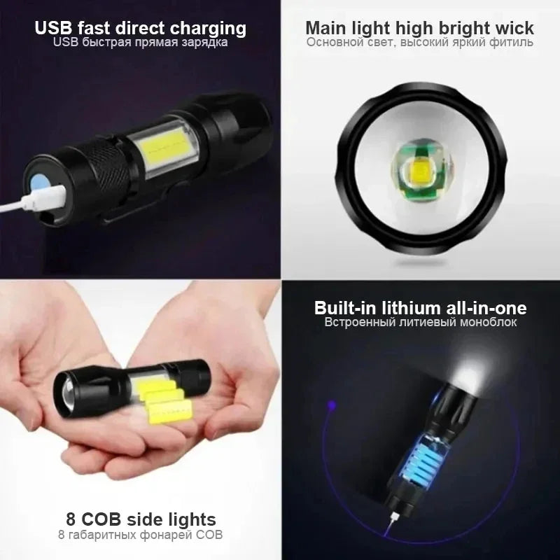 Mini lampe de poche rechargeable USB - Compacte et zoomable