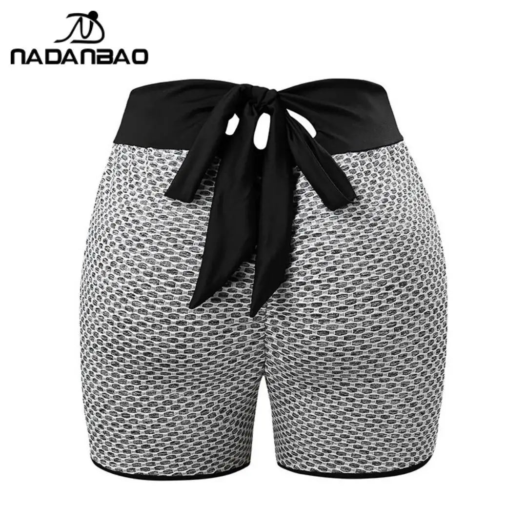 Checkered High Waist Yoga Shorts - Honeycomb Fitness Shorts with Bow