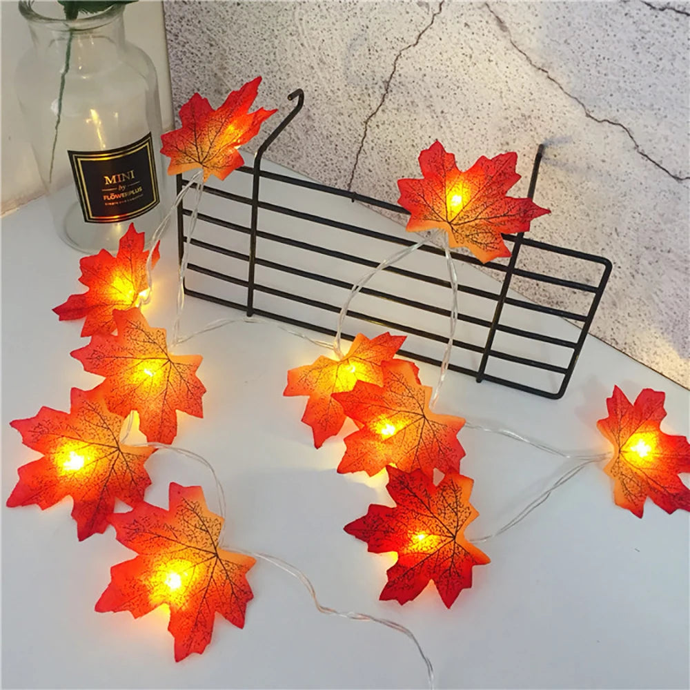 Halloween LED Maple Leaf Lights - Artificial Lantern Garland