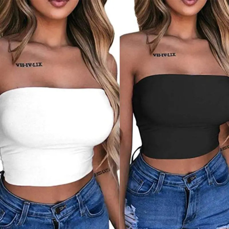 Women's Strapless Crop Tube Top - Stretchy Bandeau Bra