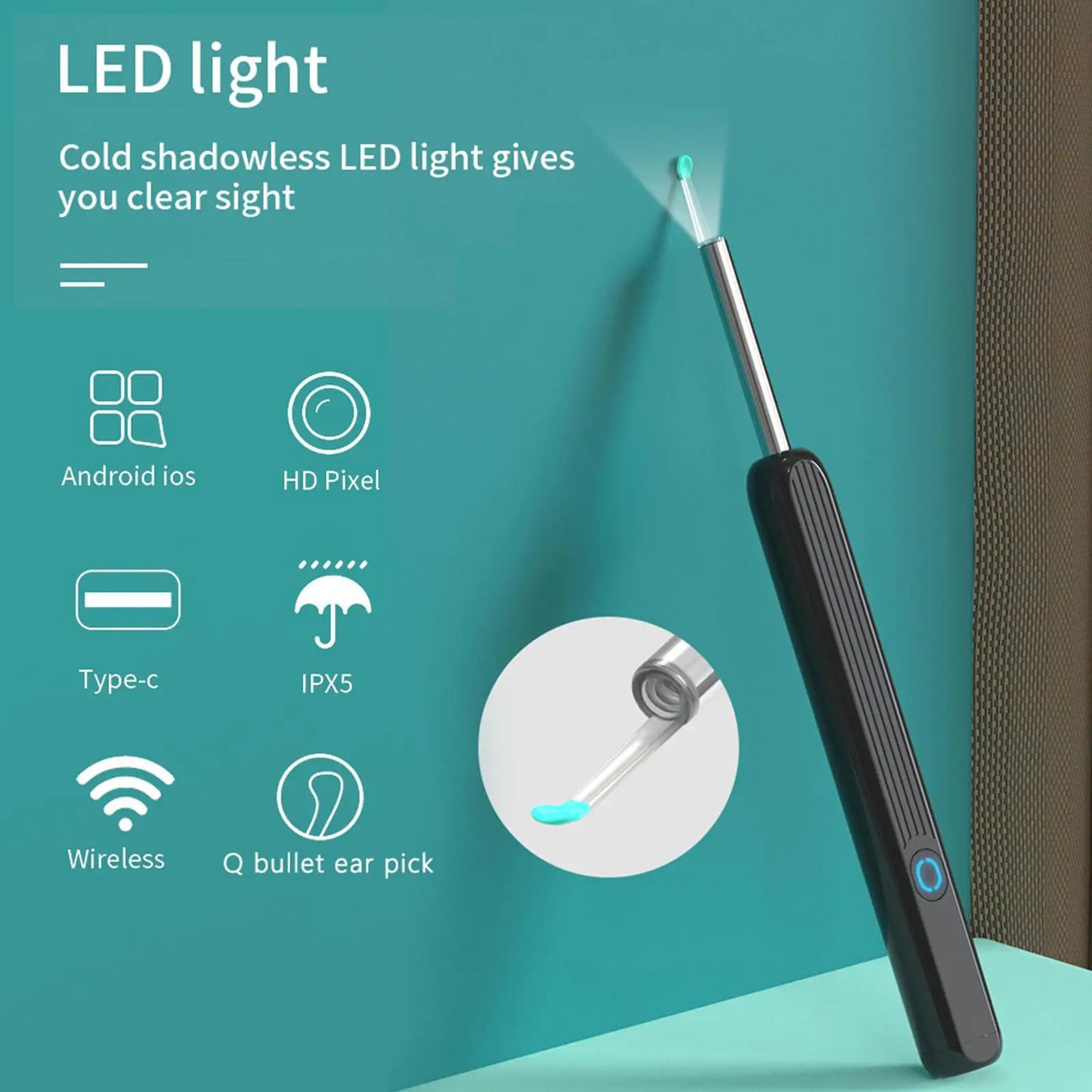 Nettoyeur d'oreilles intelligent et visuel avec caméra et lumière LED, outil sans fil pour éliminer le cérumen, otoscope de haute précision, nettoyage sûr et indolore, facile