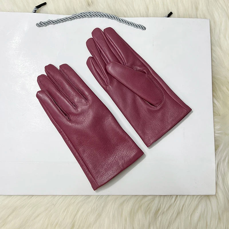 Guantes elegantes de piel de cordero con forro fino para mujer - Piel de oveja auténtica
