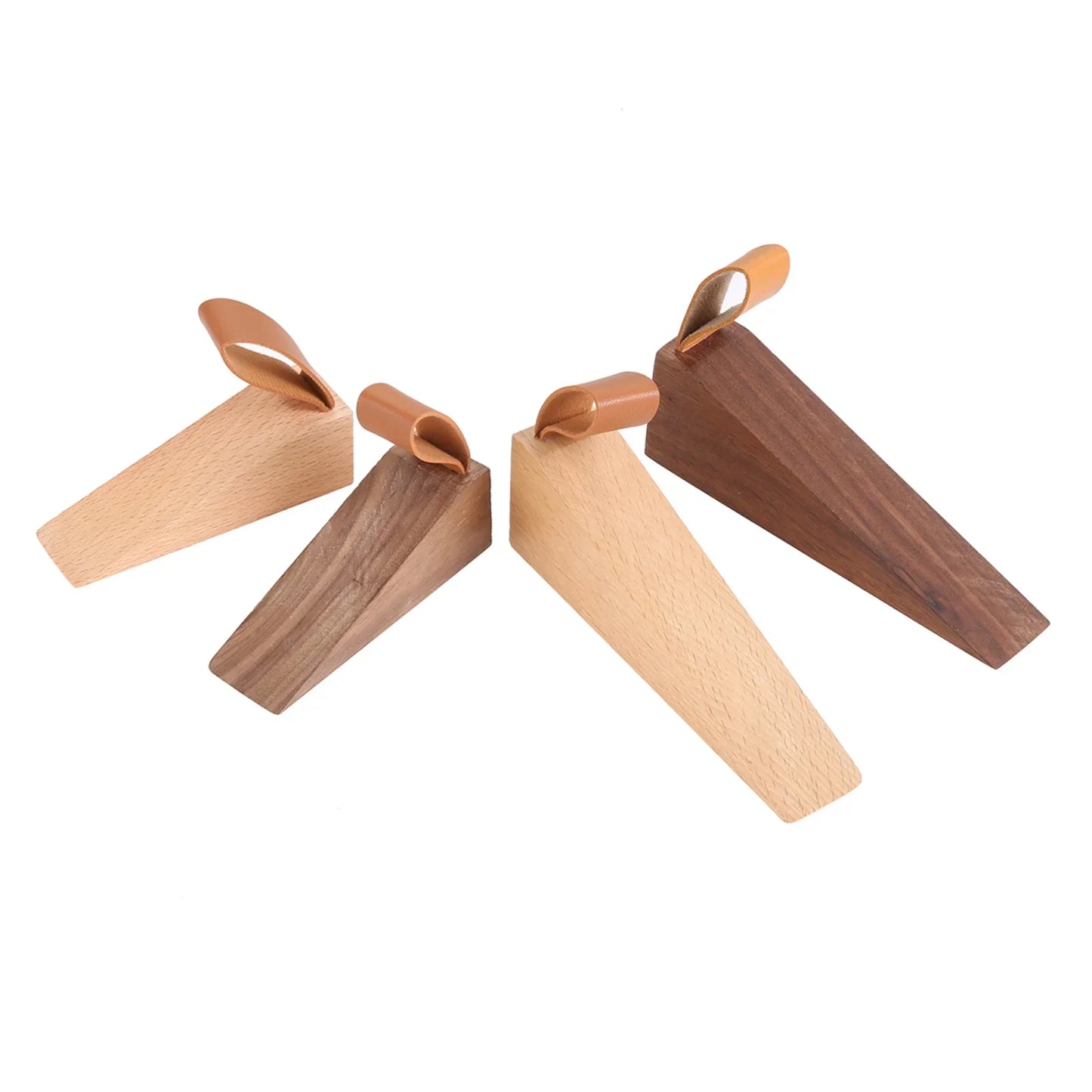 Solid Wood Door Stopper - Non-Slip Baby Safety Wedge with Leather Rope