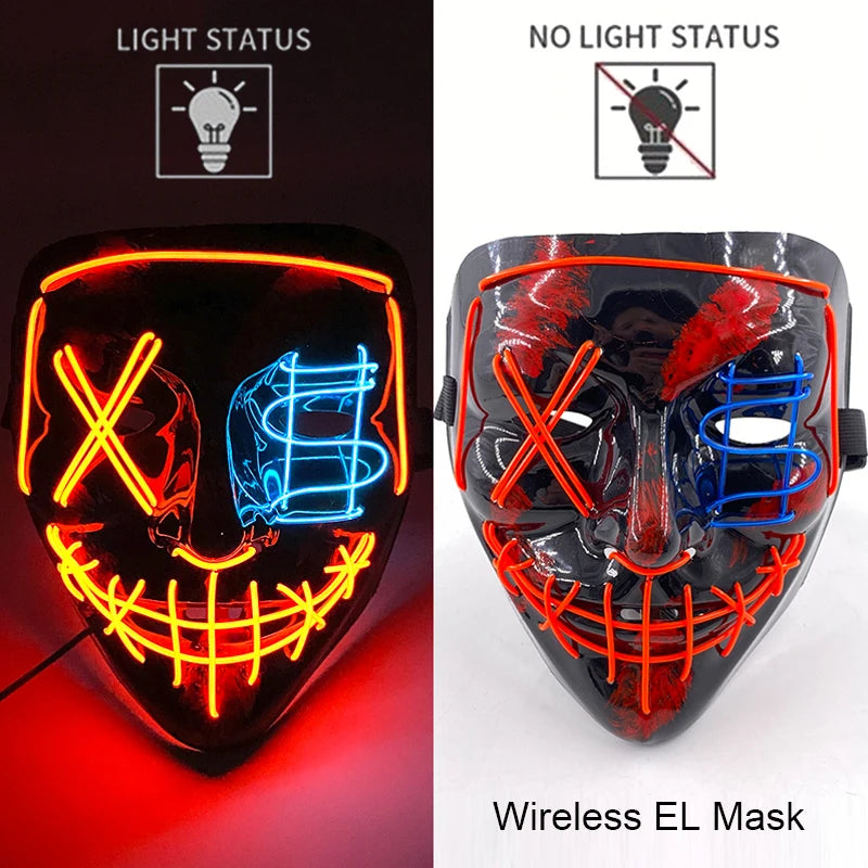 Wireless Neon LED Purge Mask - Glow in Dark Halloween Mask