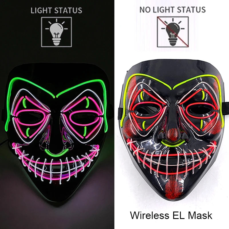 Wireless Neon LED Purge Mask - Glow in Dark Halloween Mask