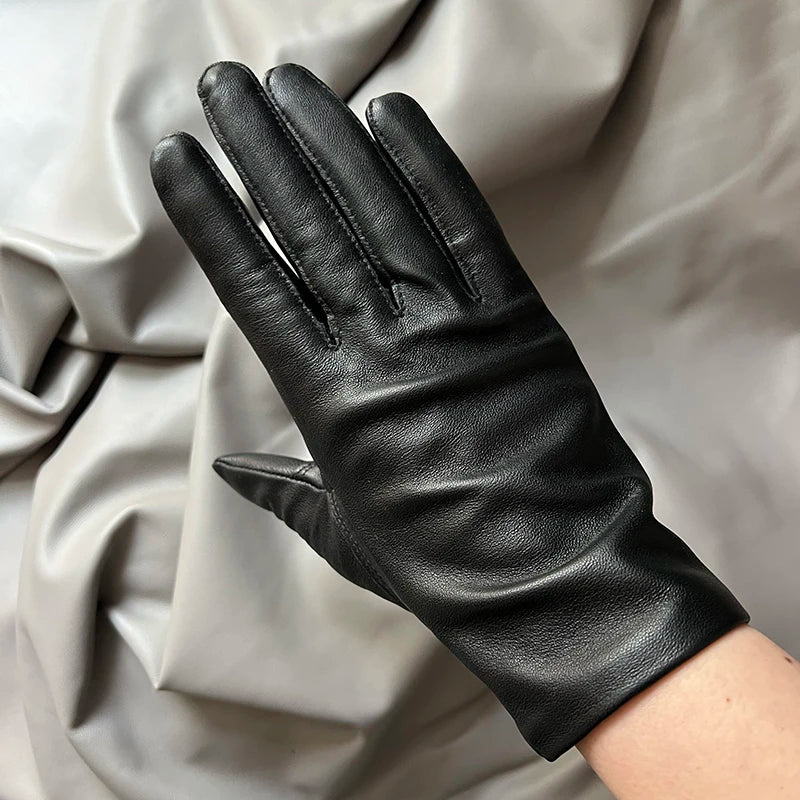 Guantes elegantes de piel de cordero con forro fino para mujer - Piel de oveja auténtica