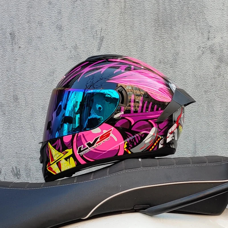 Full Face Racing Motorcycle Helmet - Winter Warm Double Visor