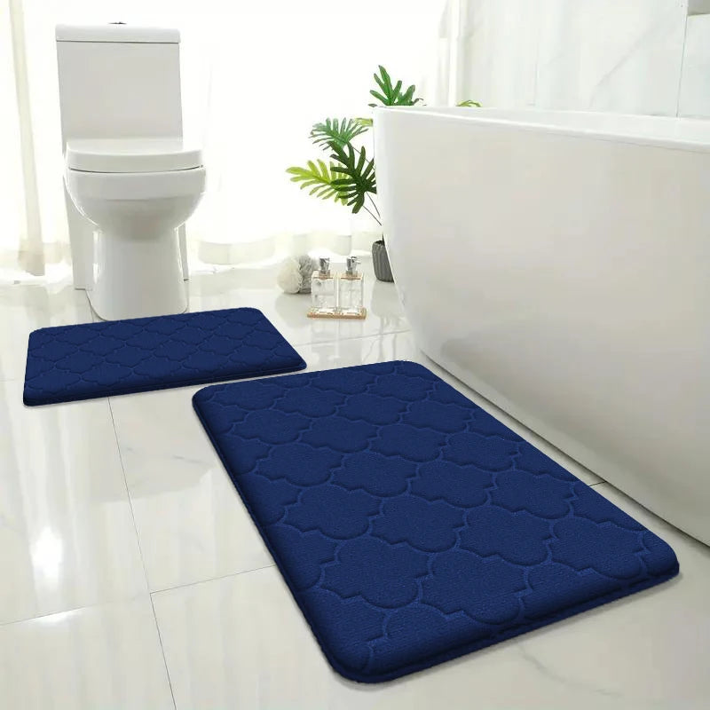 Embossed Flannel Bath Mat Set - Non-Slip Absorbent Floor Mats