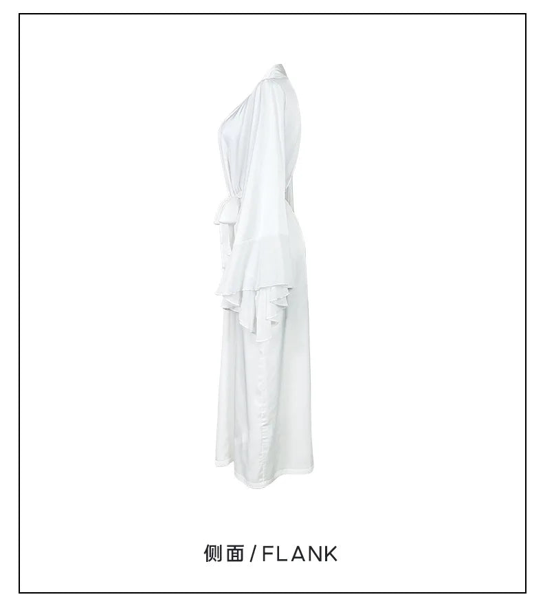 Lotus Leaf Sleeve Bridal Kimono Robe - Silk Satin Wedding Lingerie