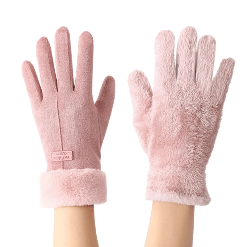 Guantes de invierno de ante para mujer con pantalla táctil - Forro de terciopelo cálido
