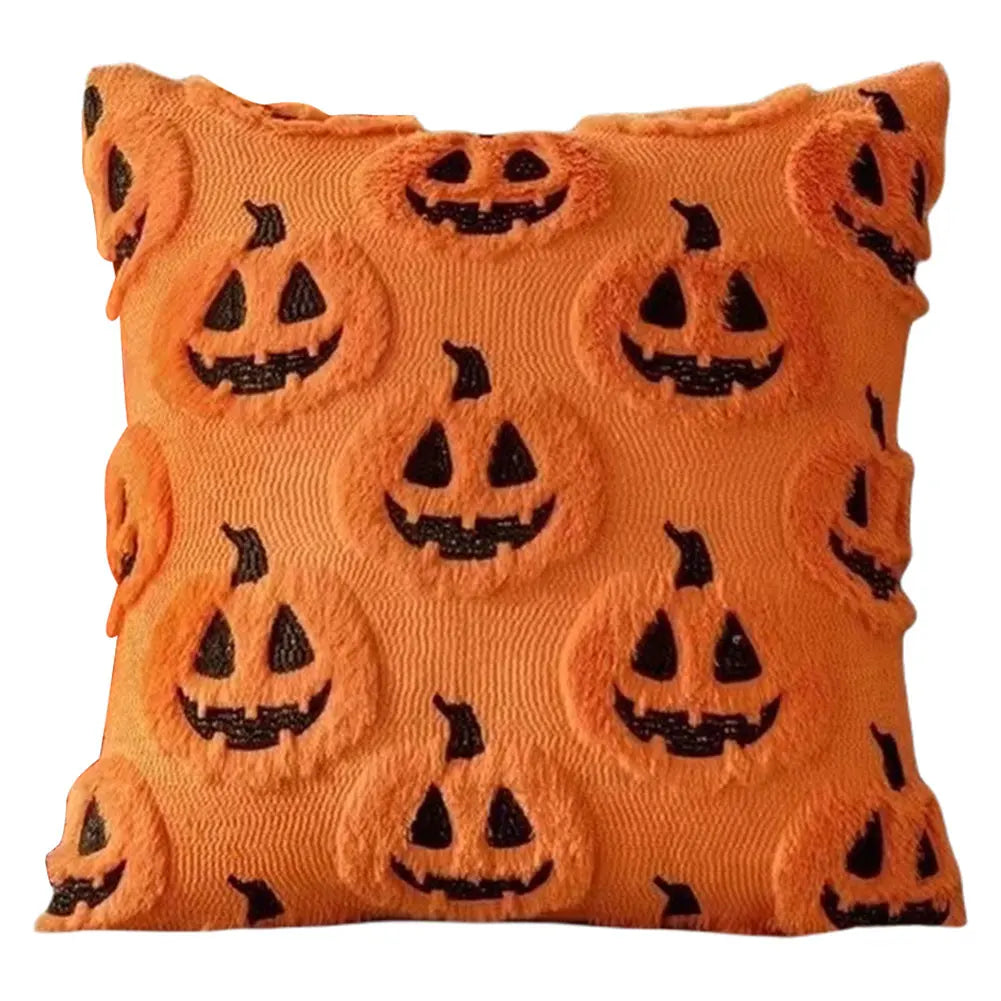 Halloween Ghost Pumpkin Pillowcase - Plush Faux Fur Pillow Cover