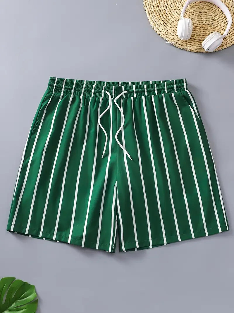 Men's Lightweight Stripe Swim Shorts - Quick Dry Breathable Beach Shorts - Bascora