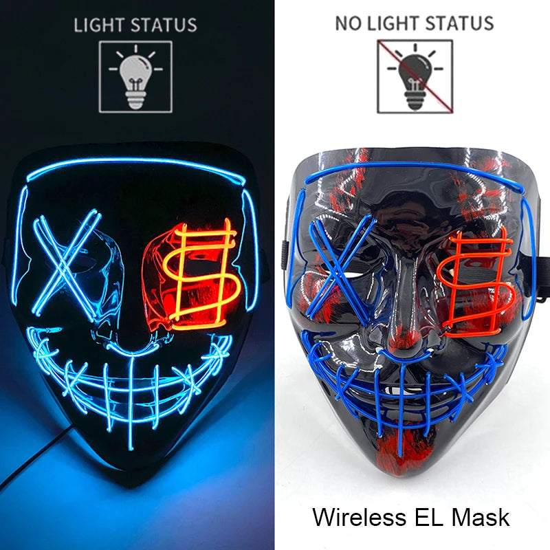Wireless Neon LED Purge Mask - Glow in Dark Halloween Mask