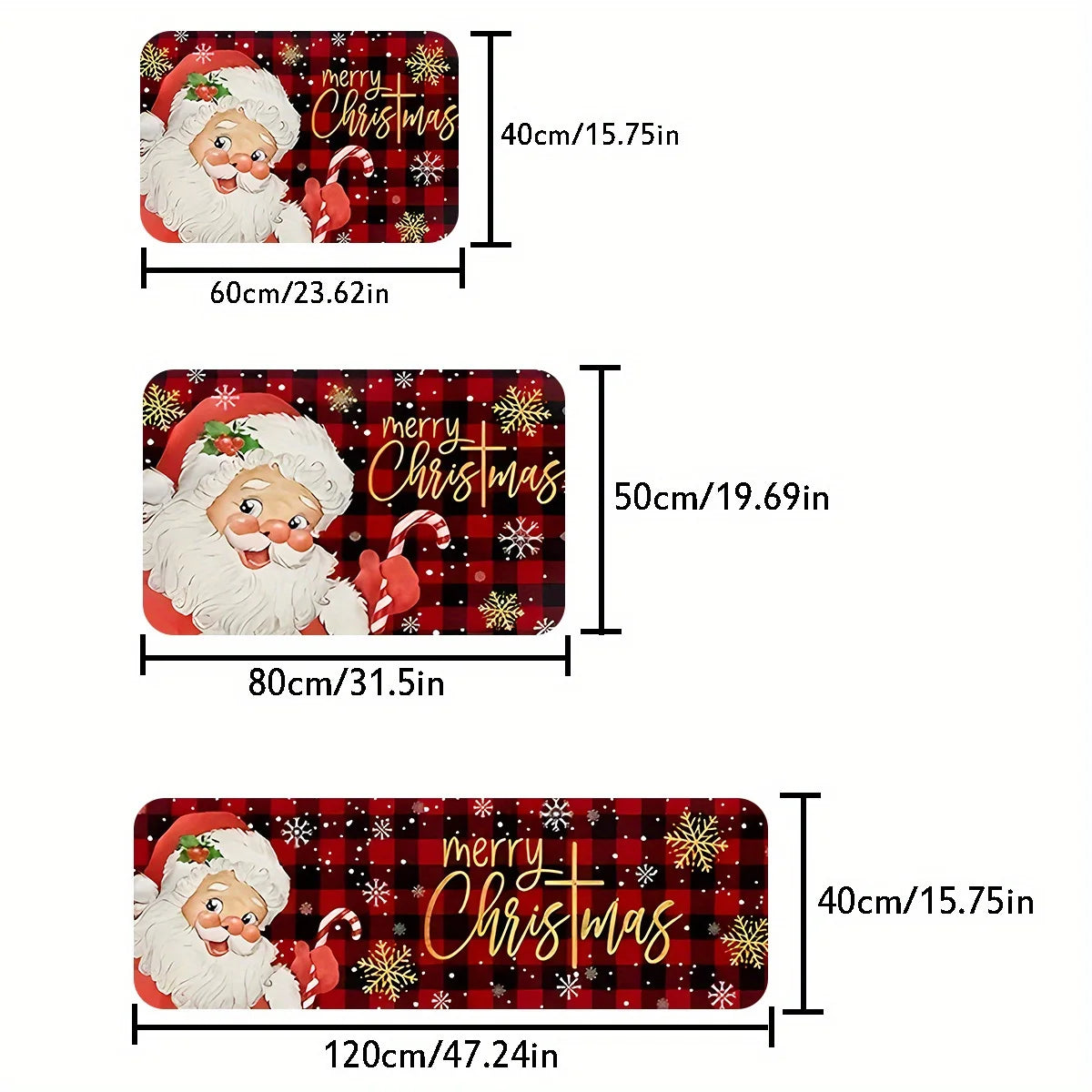 Red Grid Santa Claus Kitchen Floor Mat - Christmas Welcome Rug
