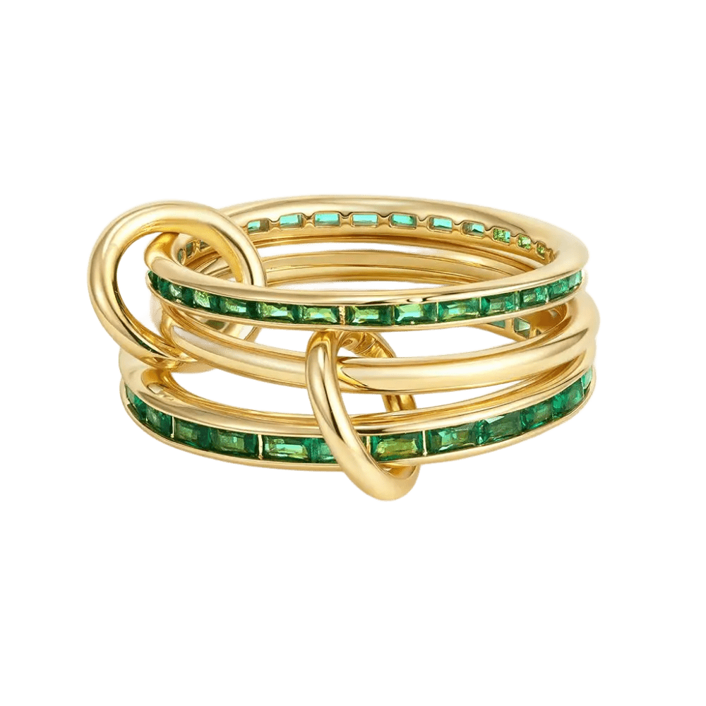 Savaé Design Gold Stacked Rings with Green Stones