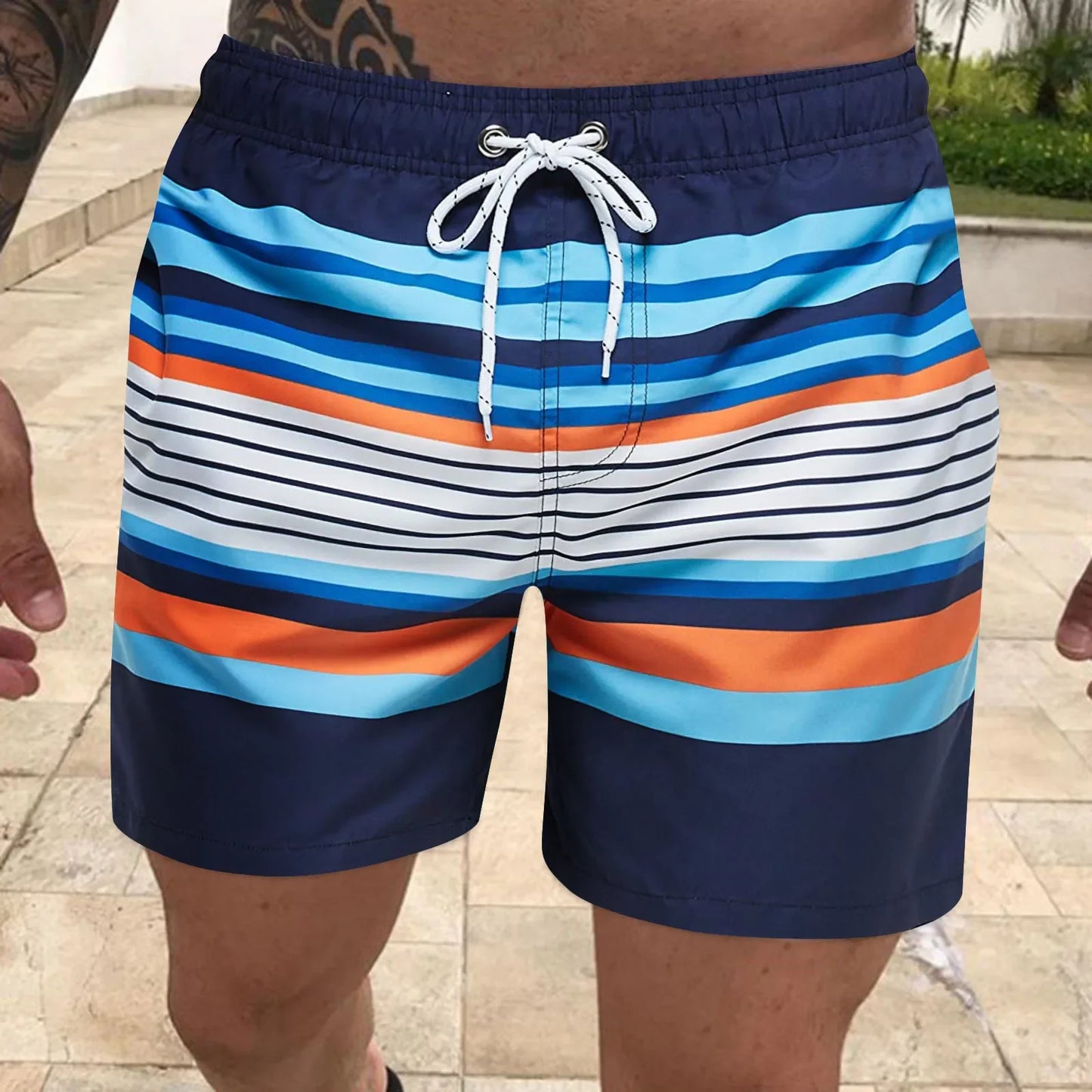 Bañador de rayas para hombre - Bañador de surf con contraste de color