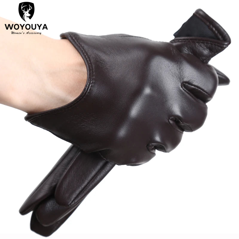 Guantes de cuero de moda para mujer: mitones cálidos de invierno