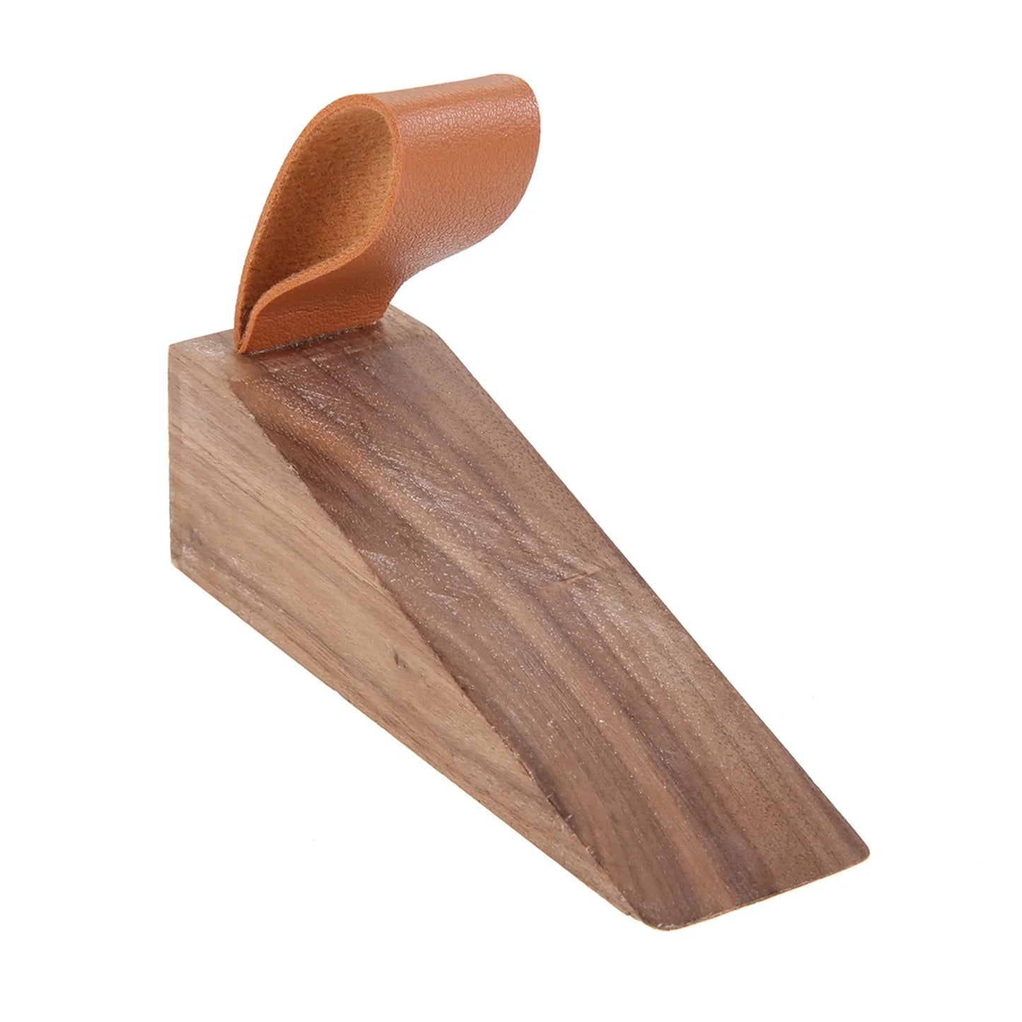 Solid Wood Door Stopper - Non-Slip Baby Safety Wedge with Leather Rope