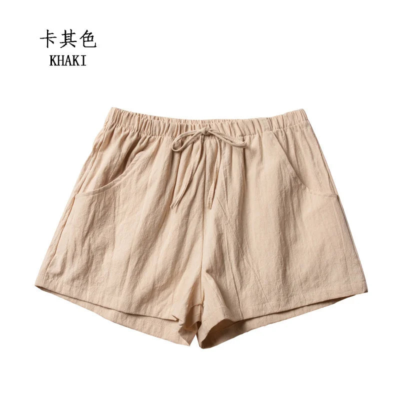 Women's Cotton Linen Shorts - High Waist Casual Workout