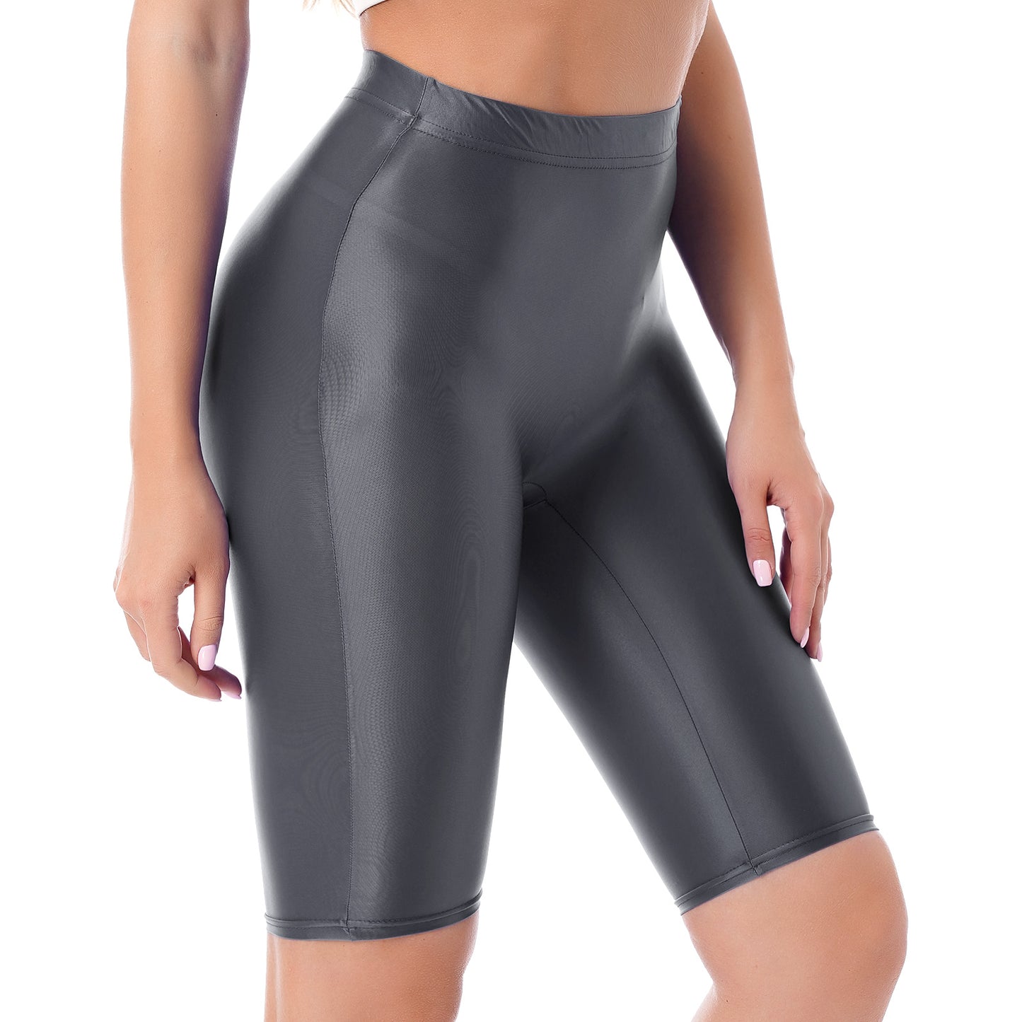 Women's High Waist Swim Shorts - Glossy Athletic Leggings Swimwear