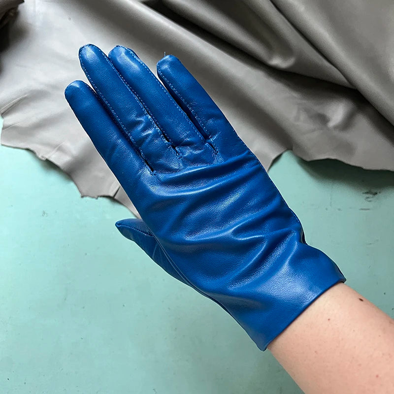 Guantes elegantes de piel de cordero con forro fino para mujer - Piel de oveja auténtica