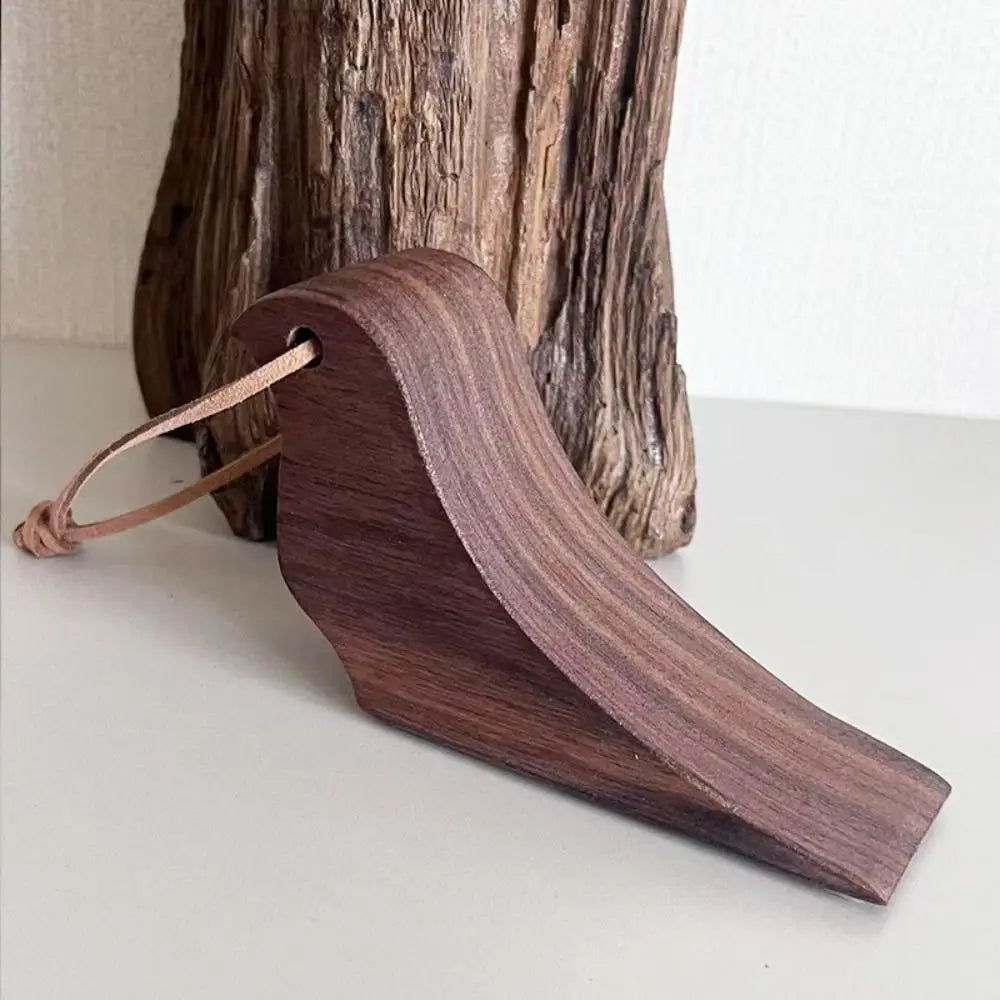 Wooden Bird Door Stopper - Handmade Decorative Door Wedge with Leather Cord